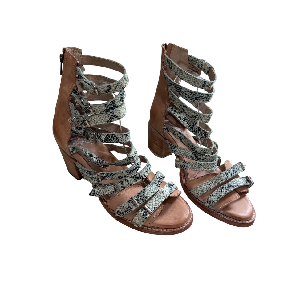 Freebird Turquoise Casandra Sandal Bootie Distressed Strappy Snakeskin Shoe 11